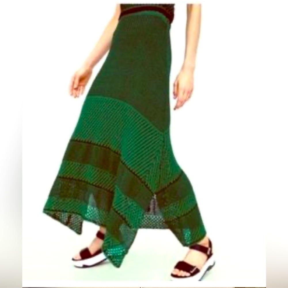 Zara Limited Edition Green and Black Knit fishnets maxi skirt size Small